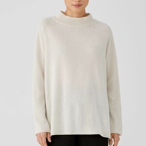 Recycled Cashmere Wool Mock Neck Box Top Sweater S Oversized